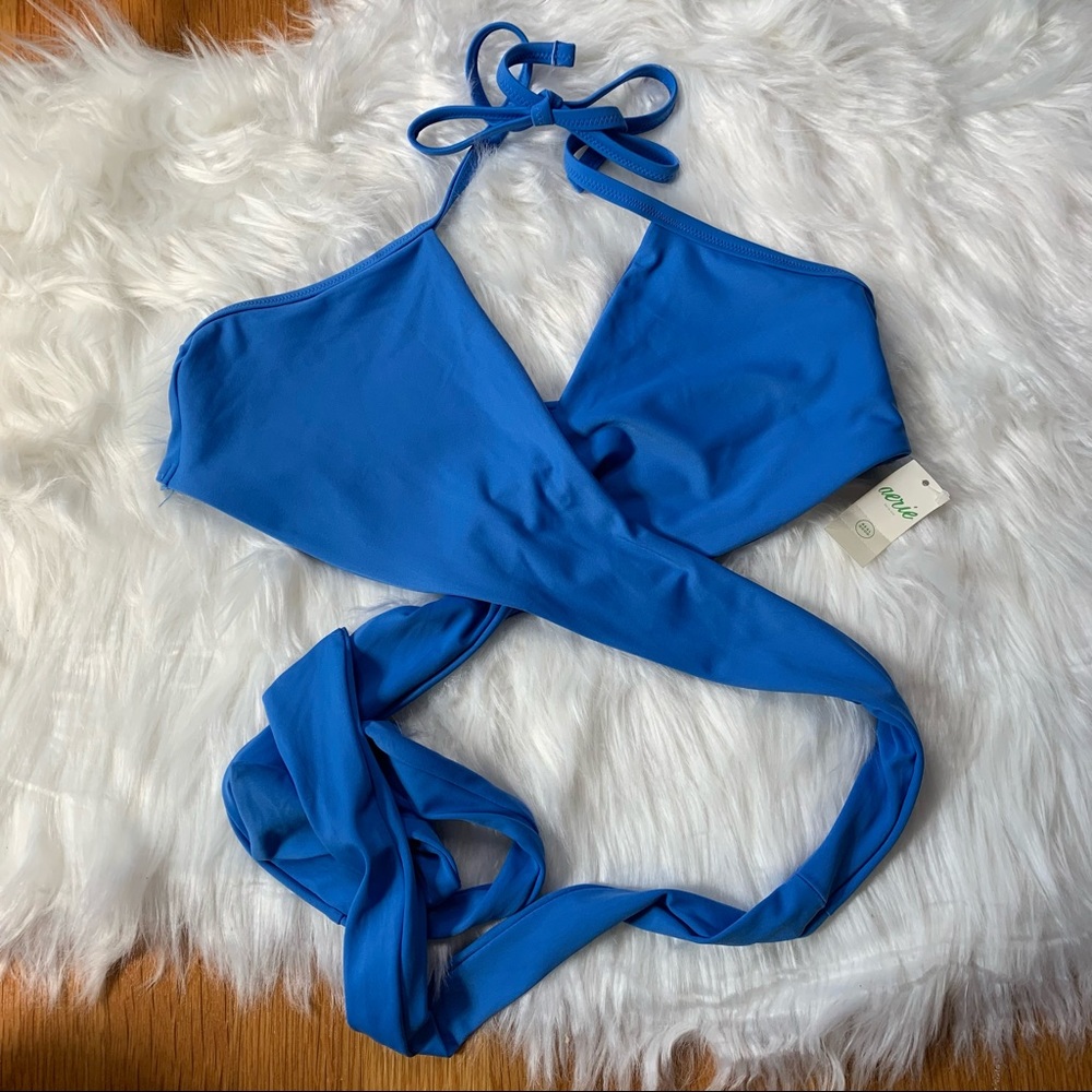 Aerie Blue Wrap Bikini Top Large NWT - Picture 1 of 7
